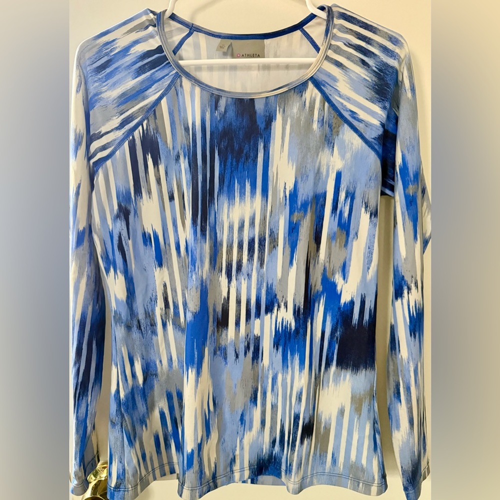 Athleta Blue and White Long Sleeve Tee M